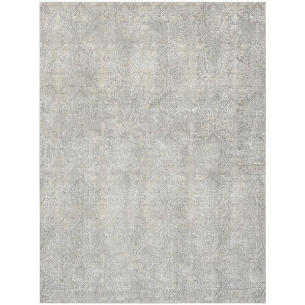 Nourison Iliana Light Grey 9 ft. x 12 ft. Damask Contemporary Area Rug