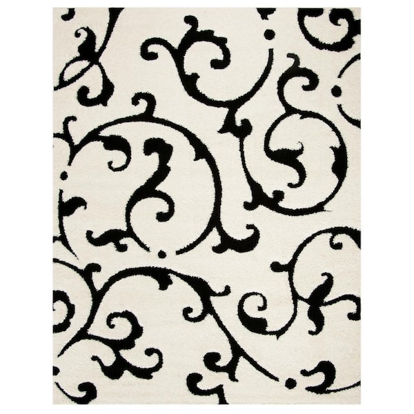 SAFAVIEH Florida Shag Ivory/Black 9 ft. x 12 ft. Floral Area Rug