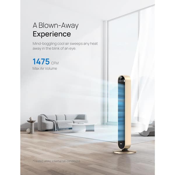 42 in. Smart Tower Fan, 12-Speeds, 12H Timer, 120° Oscillation with Remote, DC Motor, Wi-Fi Voice Control in Gold