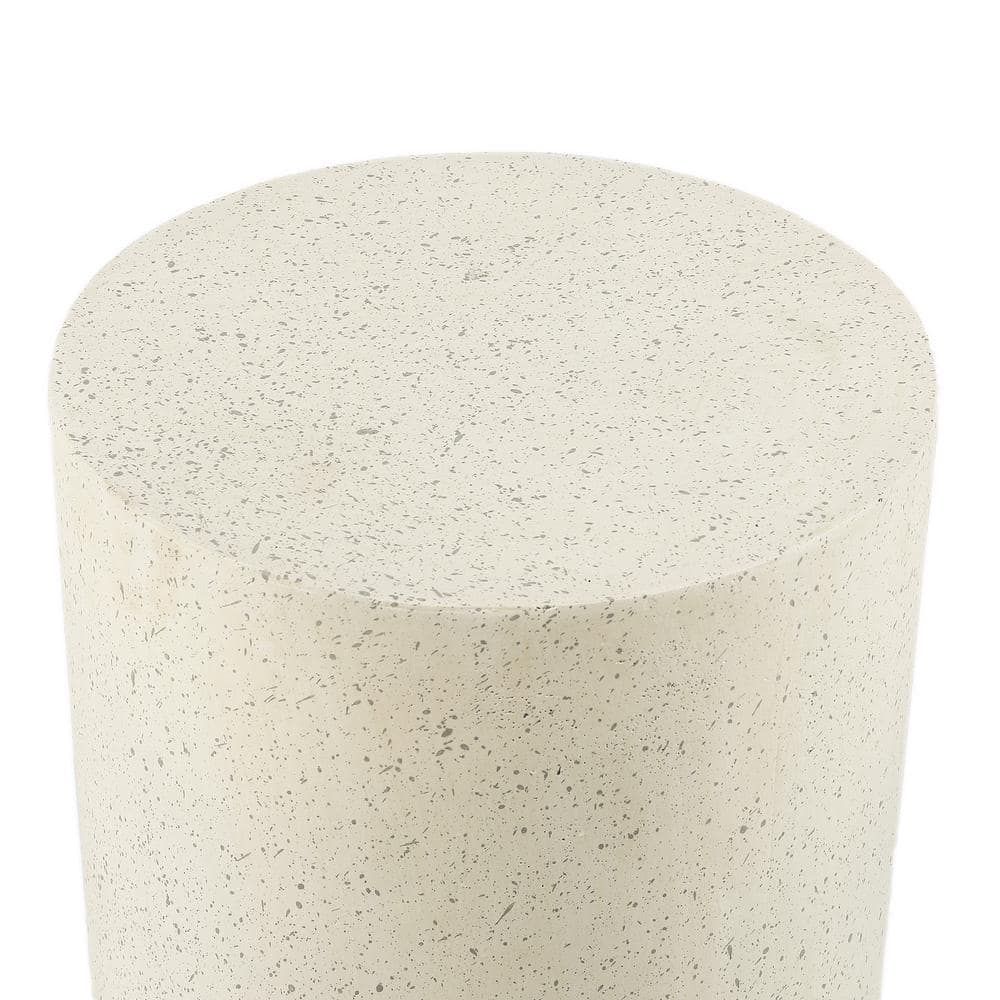 Off-White and Gray Speckled Cement Round Patio Side Table