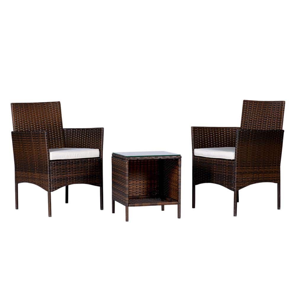 Brown 3-Piece Wicker Square 17.7 in. Table Height Outdoor Bistro Set