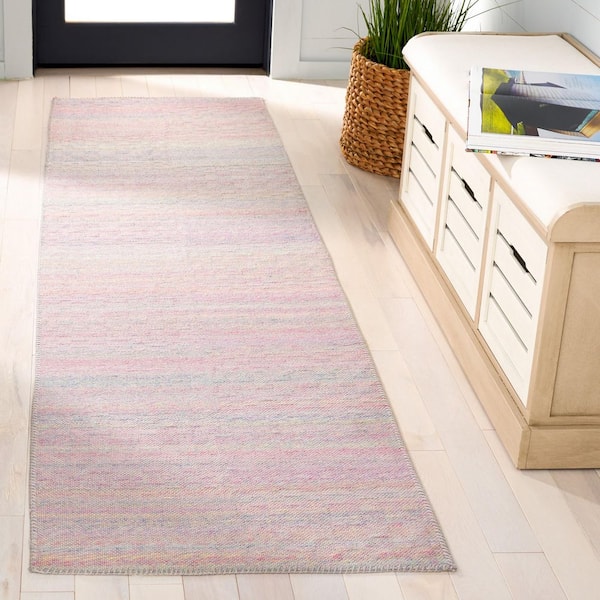 Cabo 2 ft. x 8 ft. Pink/Blue Striped Geometric Runner Rug