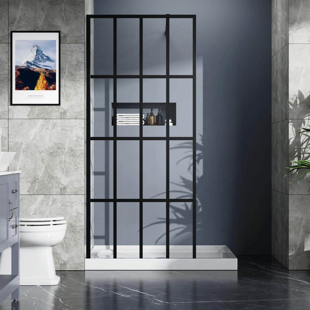 34" x 72" Black Framed Clear Glass Shower Door