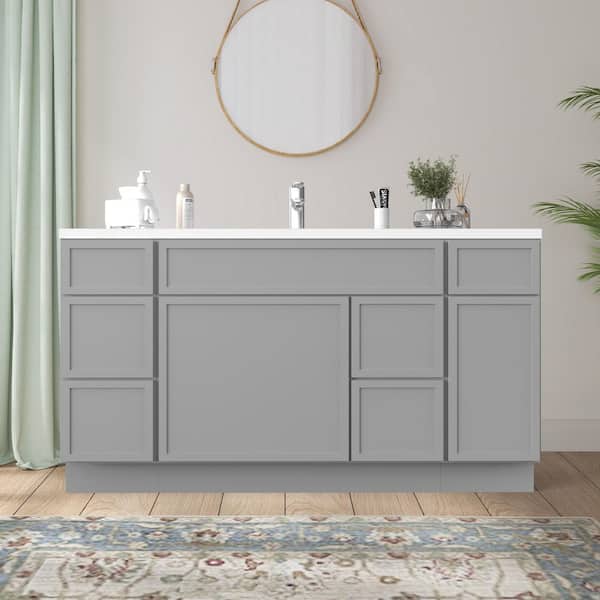 Colton 60 in. 2-Door and 6-Drawer Freestanding Shaker Bathroom Vanity Cabinet (No Top) in Gray — Unassembled