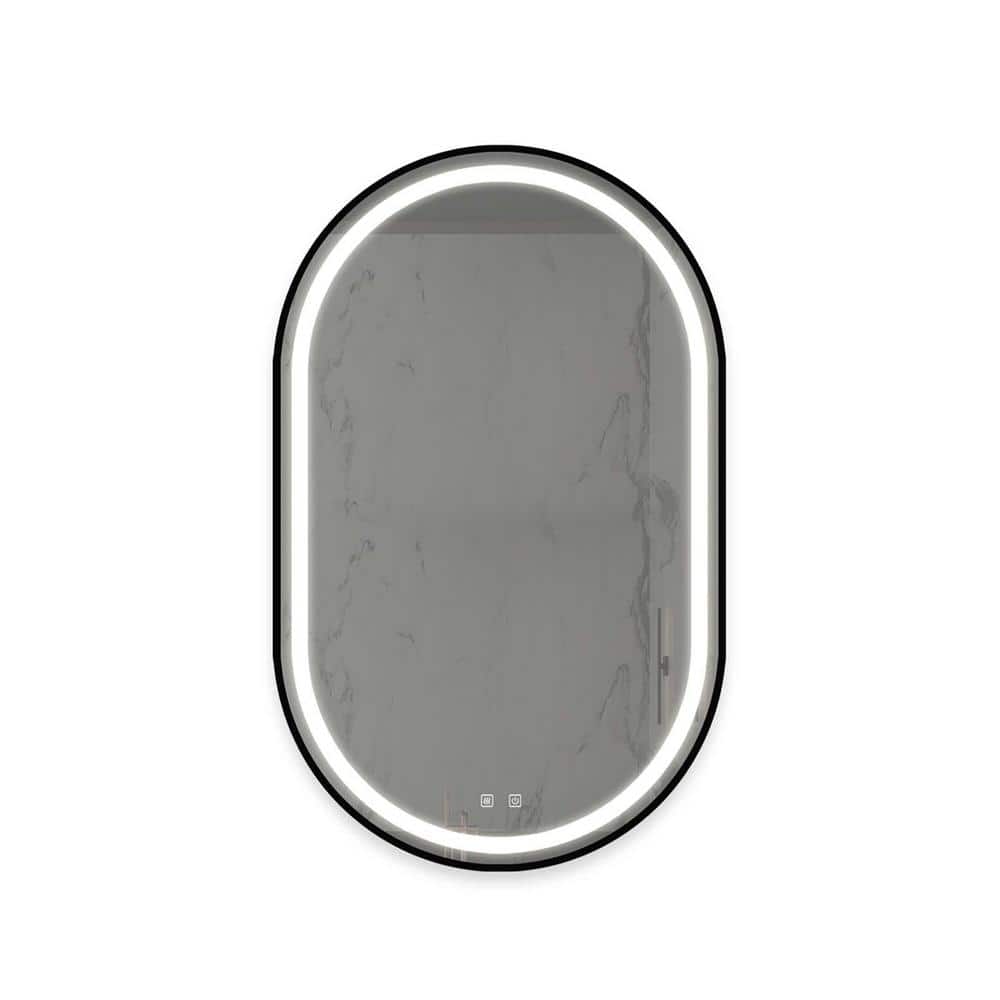 Black 20 in. W x 32 in. Modern Square Metal Wall Mirror, Bathroom Led Class