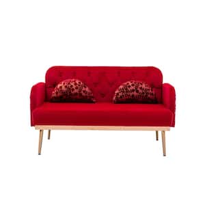 Modern 55 in. Red Upholstered Tufted Velvet 2-Seat Loveseat with 2 Pillows