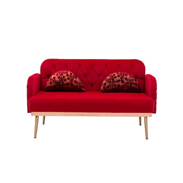Modern 55 1 In Red Polyester 2 Seater Loveseat Sofa Couch Upholstered Tufted Sofas Pillows Included