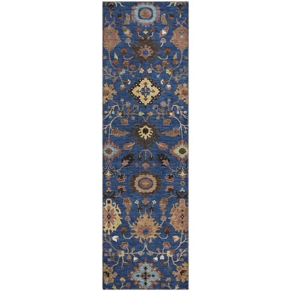 Mayfield Premium Machine Washable Abstract AMF2458 Navy 2 ft. x 7 ft. Runner Rug
