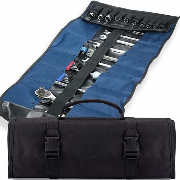 32-Pocket 28 in. Roll Up Wrench Organizer Tool Bag with Socket Pouches for Electrician and Mechanic Tools
