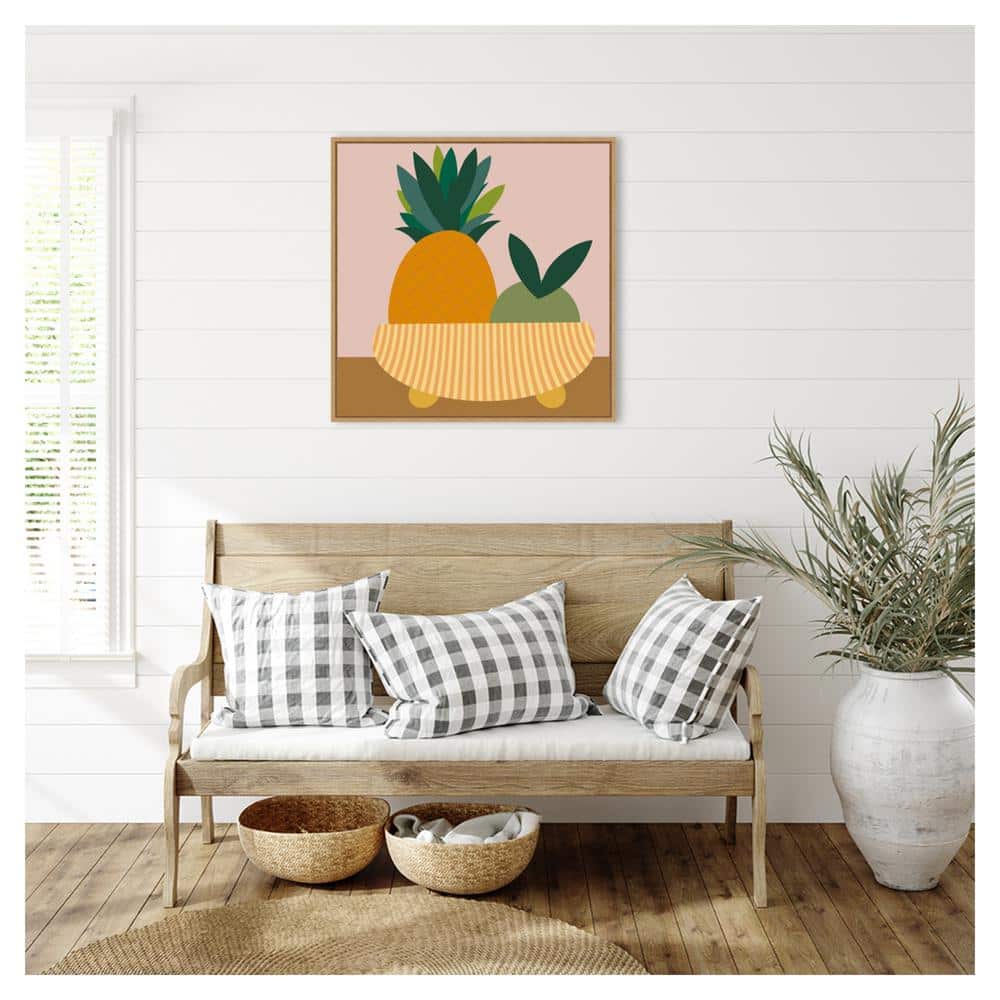 Graphic Fruit Bowl III Abstract Canvas Art with Maple Frame