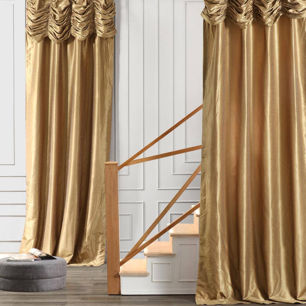 Flax Gold 84" Faux Silk Room-Darkening Curtains
