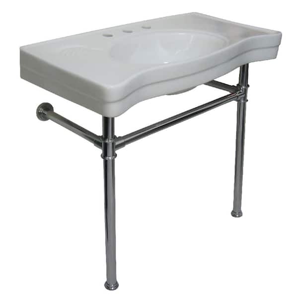Imperial Ceramic White 36 in. Console Sink with Stainless Steel Legs in Polished Chrome