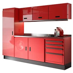 Select Series 75 in. H x 96 in. W x 22 in. D Aluminum Cabinet Set in Red with Stainless Steel Worktop (8-Piece)