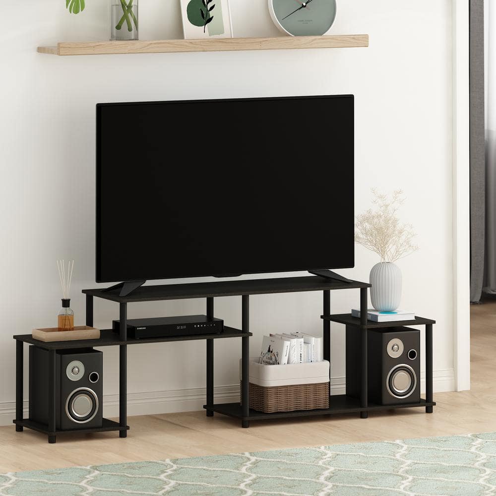 Espresso and Black Composite Wood TV Stand for 55 Inch Screen