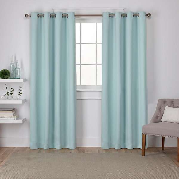 Sateen Seafoam Solid Woven Room Darkening Grommet Top Curtain, 52 in. W x 84 in. L (Set of 2)