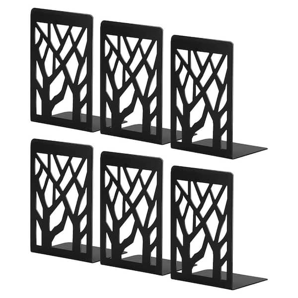 Afoxsos Metal Book Shelf Holder for Heavy Books Home Decorative Bookends, Black (3 Pair)