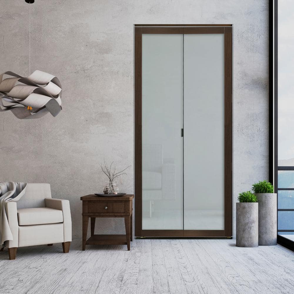 Mocha and White Frosted Glass Solid Core Bi-Fold Door