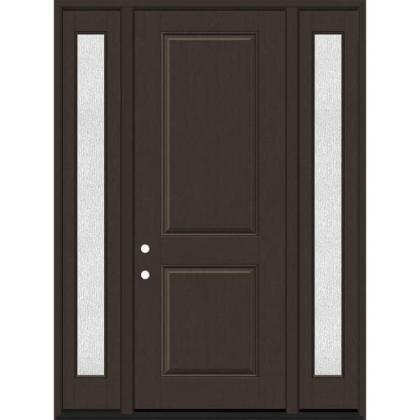 Steves & Sons Regency 68 in. x 96 in. 2P Squaretop LHIS Hickory Stain Mahogany Fiberglass Prehung Front Door with Rain14in. SLs 6-9/16