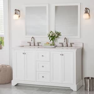 Stratfield 61 in. W x 22 in. D x 39 in. H Double Sink  Bath Vanity in White with Pulsar  Stone Composite Top