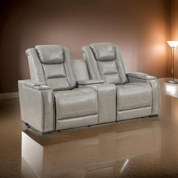 Benjara 73 in. Flared Arm Leather Rectangle Loveseat Recliner Sofa in Gray