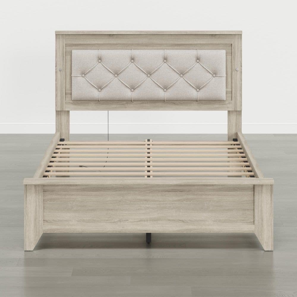 Storm Cream Wood Frame Full Bed with Adjustable Upholstered Headboard, LED Lighting, No Box Spring Required price history on PriceWatchPro