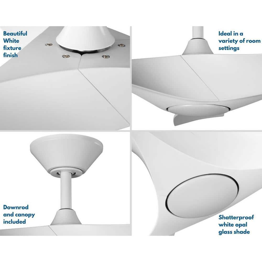 Ryne 52" Matte White 3-Blade Smart LED Ceiling Fan