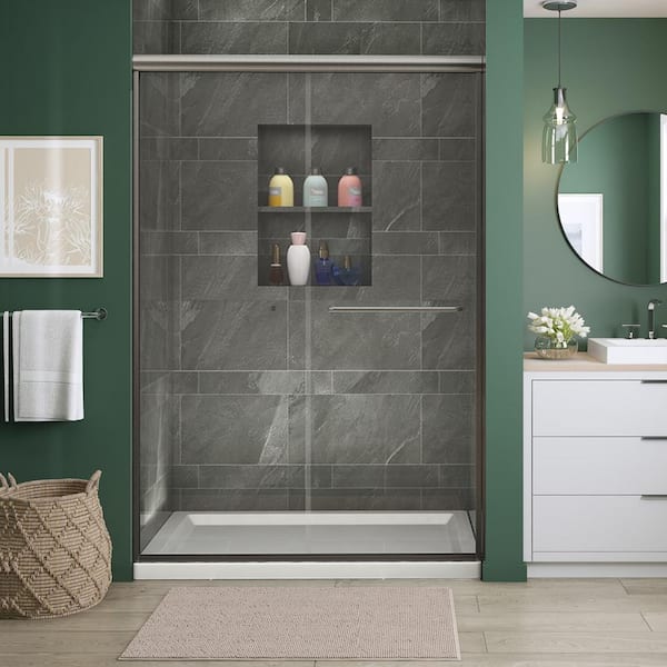 FORCLOVER 48 in. W x 72 in. H Sliding Semi-Frameless Shower Door in Brushed Nickel Finish with Clear Glass