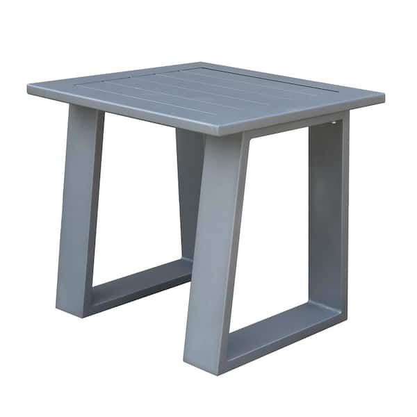 Misopily Stylish Square Aluminum Outdoor Side Table with Non-Corrosive Tube Frames and High UV-Resistant Powder Coating in Pewter
