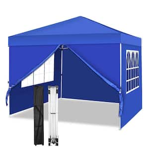 10 ft. x 10 ft. Blue Portable Wedding Party Gazebo Folding Canopy Pop Up Tent with 4 Removable Sidewalls, Carry Bag