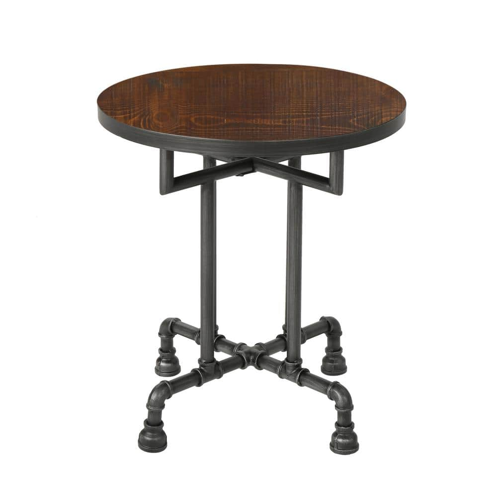 Noble House Westleigh Industrial Round Dark Brown Faux Wood End Table with  Black Iron Frame 41799 - The Home Depot