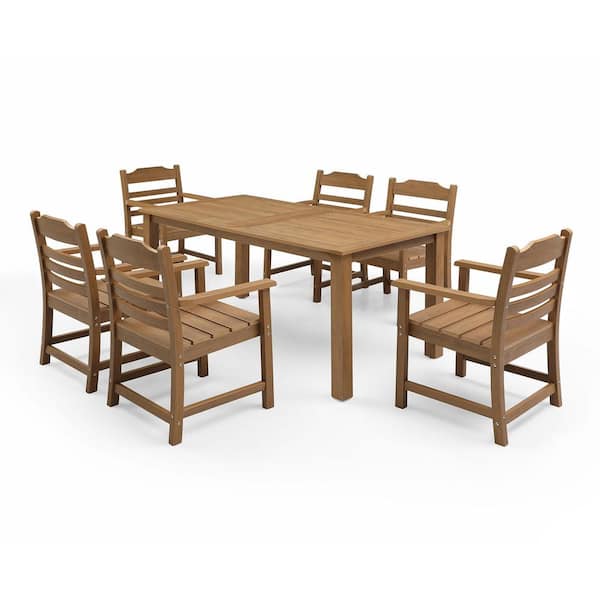 Unbranded 7-Piece HIPS Patio Furniture Dining Set, 6 Dining Chairs+A Rectangular Dining Table, for Backyard Garden Balcony, Brown