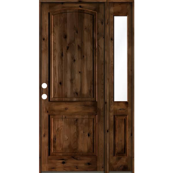 Krosswood Doors 46 in. x 96 in. Knotty Alder 2 Panel Right-Hand/Inswing Clear Glass Provincial Stain Wood Prehung Front Door w/Sidelite