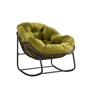 Patio Brown Wicker Outdoor Rocking Chair with 1-Olive Cushion