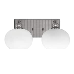 Albany 16.25 in. 2-Light Brushed Nickel Vanity Light with White Muslin Glass Shades