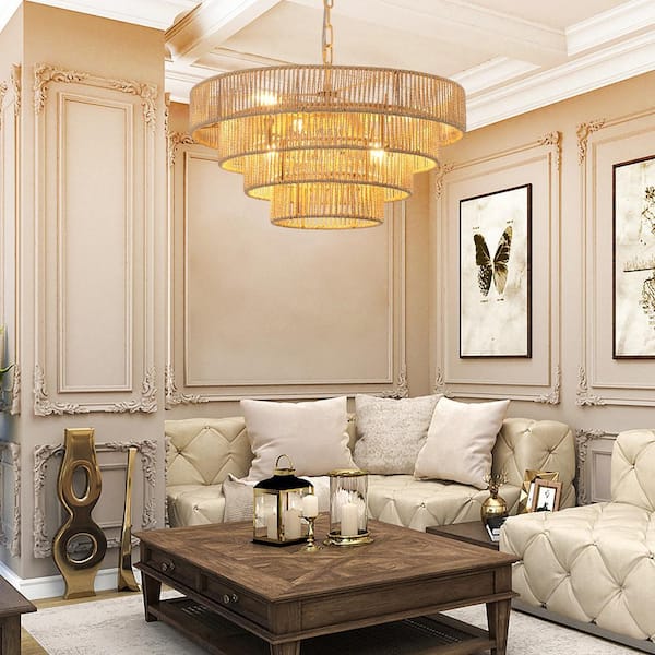 Sunpez 19.7 in. W 4-Tier 6 Light Chandelier Bohemian Style Woven