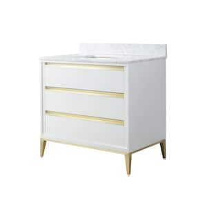 36 in. W x 22 in. D x 34.3 in. H Single Sink Freestanding Bath Vanity in White with White Carrara Marble Top