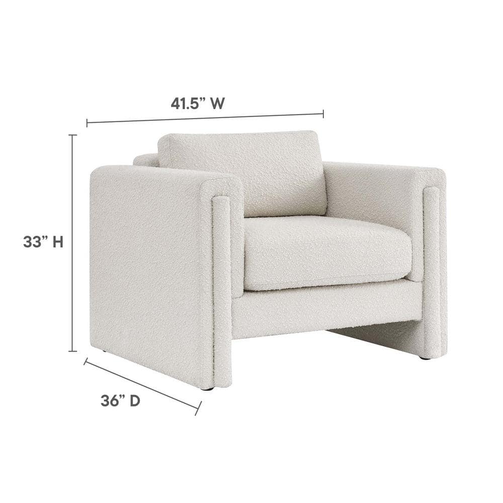 Ivory Boucle Fabric Modern Accent Chair with Manufactured Wood Frame