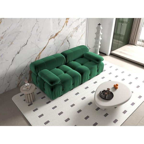 J&E Home 69 in. W Square Arm Velvet Rectangle Sofa in. Green
