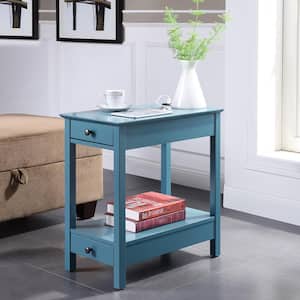 Byzad 23 in. Teal 25 Rectangle Wood End Table (1-Piece)