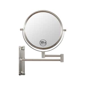 8.7 in. W x 13 in. H Round Metal Framed Magnifying Wall Bathroom Vanity Mirror in Silver