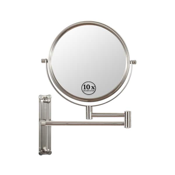 JimsMaison 8.7 in. W x 13 in. H Round Metal Framed Magnifying Wall Bathroom Vanity Mirror in Silver