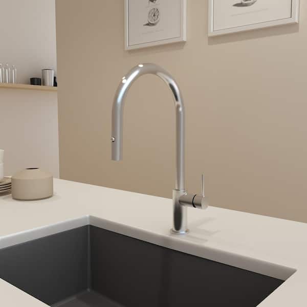 Baveno Duo Single Handle Pull Down Sprayer Kitchen Faucet in Stainless Steel