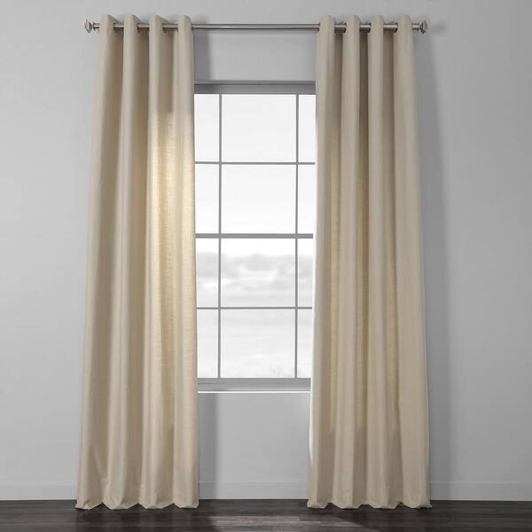 Exclusive Fabrics & Furnishings Kilim Beige Solid Country Cotton Linen Weave Grommet Curtain - 50 in. W x 108 in. L