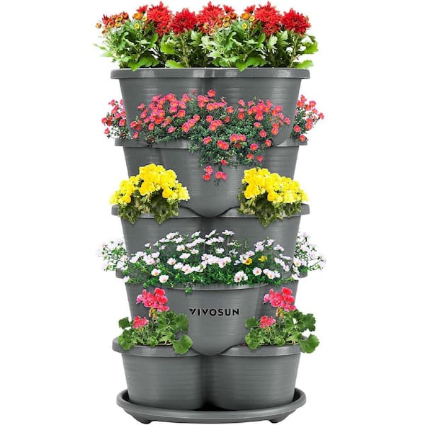 ITOPFOX Modern 12.5 in. L x 12.5 in. W x 24 in. H Indoor Gray Plastic Vertical Planter 5-Tier (1-Pack)