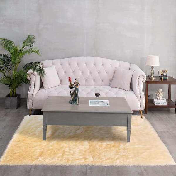 Sheepskin Faux Furry Pale Yellow Fuzzy Rugs 5 ft. x 6 ft. 6 in. Area Rug