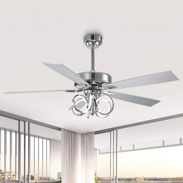 Modern 52 in. Indoor Dimmable Integrated LED Chrome Downrod Mount Ceiling Fan with Light and Remote Control
