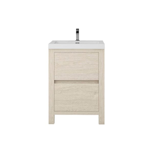 Louis 24 in. W x 20 in. D x 35 in. H Single Sink Freestanding Bath Vanity in Light Wood with White Acrylic Top