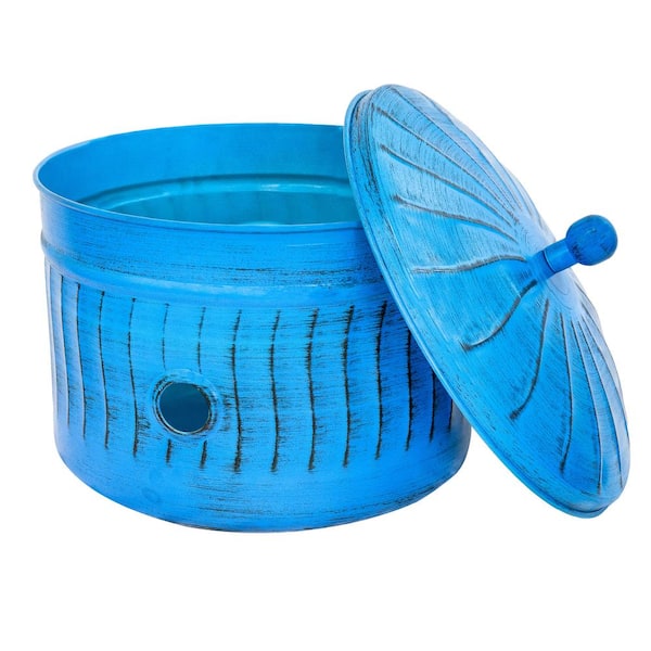 Sunnydaze Embossed Metal Garden Hose Holder-100 ft. Hoses-Blue Patina