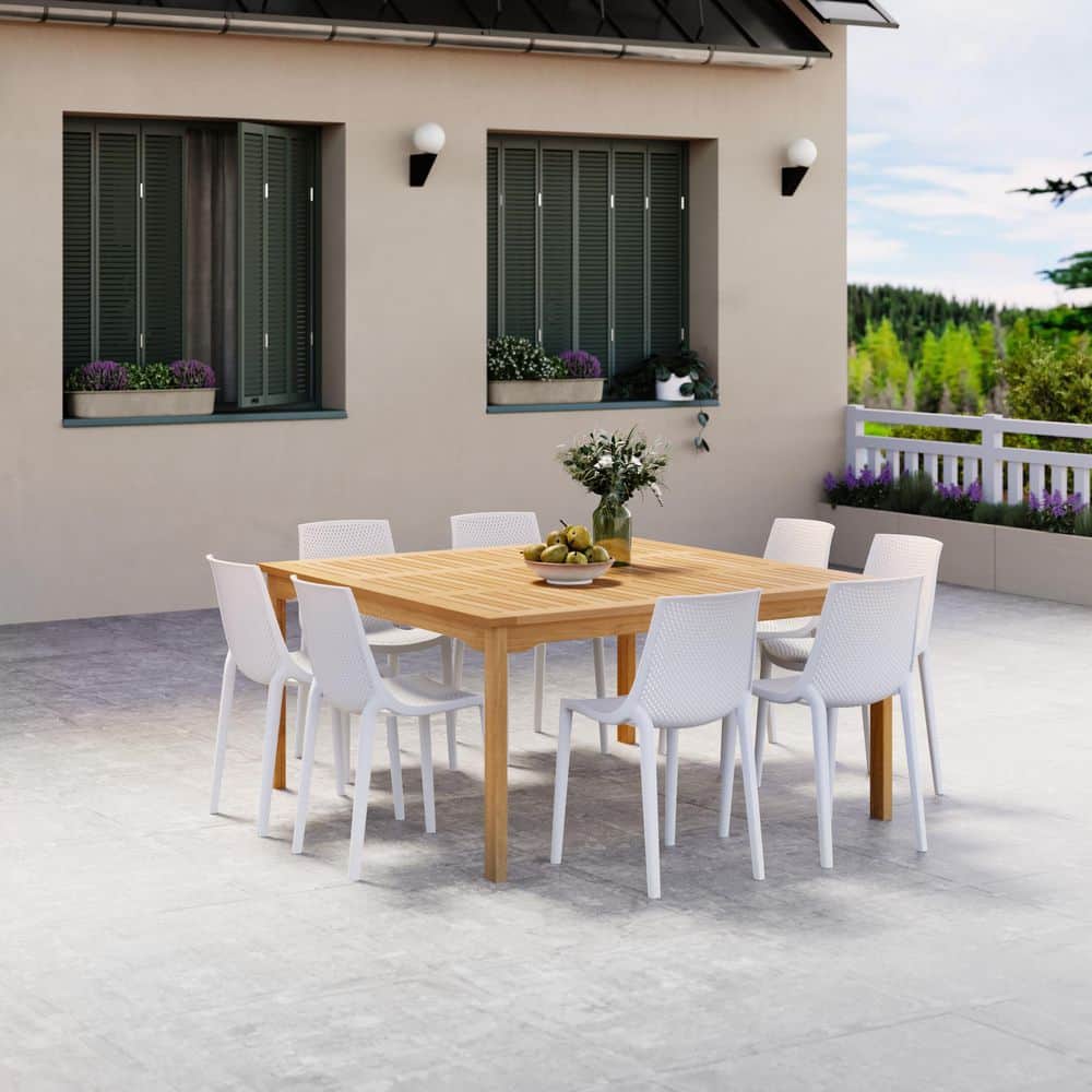 Saleccia 9-Piece Teak Finish Wood 100% FSC Square Patio Dining Set White price history on PriceWatchPro
