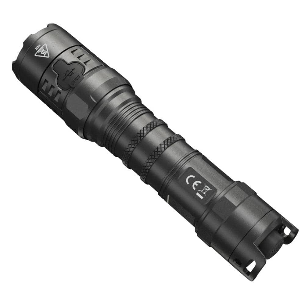Black Tactical Rechargeable LED Flashlight with USB-C Charging